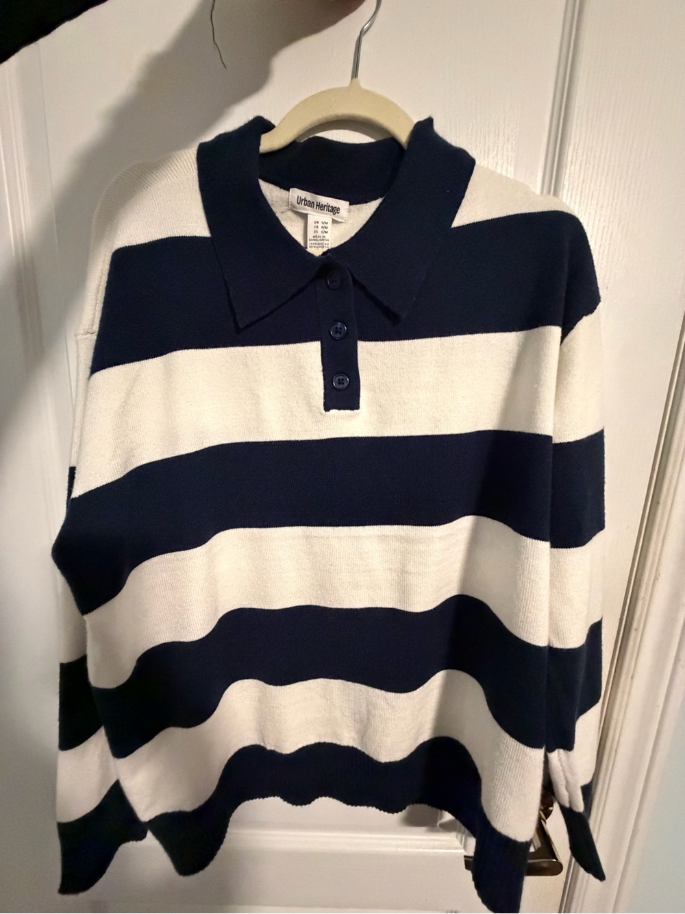 Navy & Cream Striped Polo Sweater - Woman Size S/M
